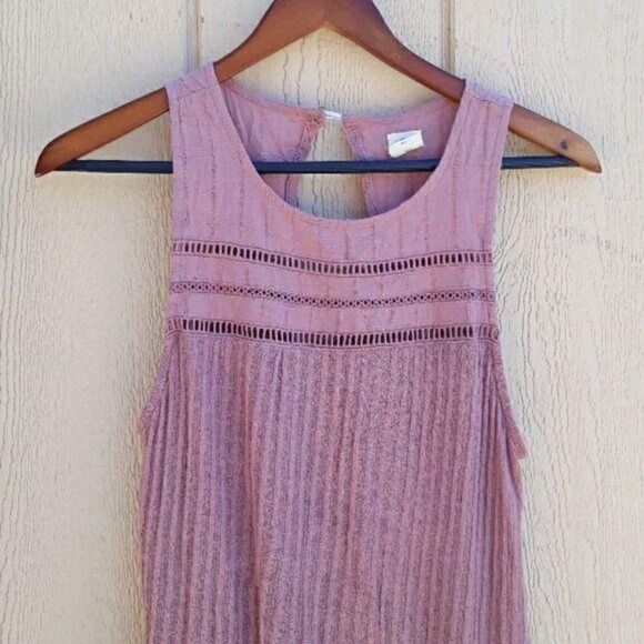 Vintage O'Neill Dress Shift Gauze Crochet Sleeveless Cutout Tent Rib Knit Mauve - Picture 4 of 8